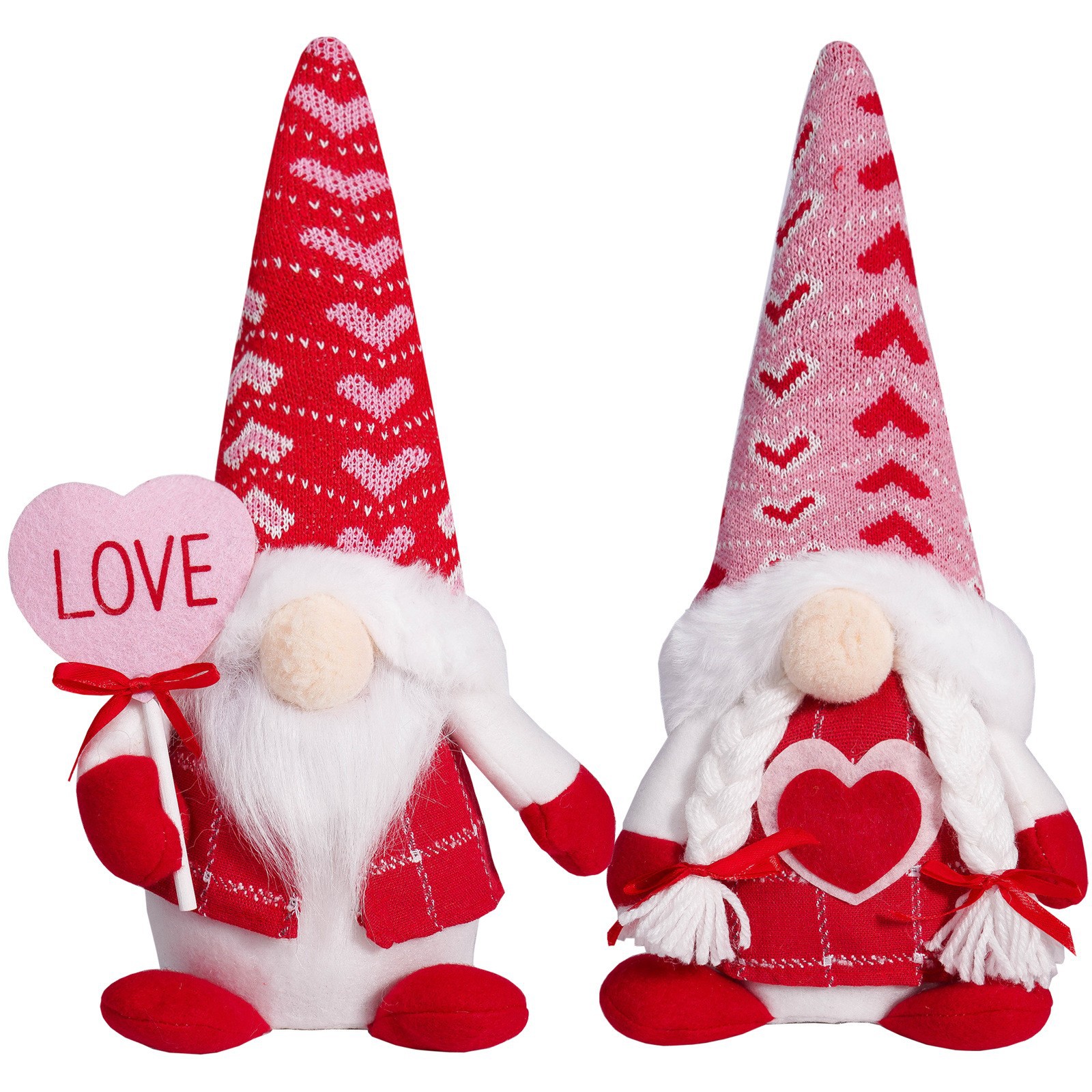 Valentine’s Day Gnome Plush Decor – Mr & Mrs Love Gnomes, 2-Pack Table Ornaments