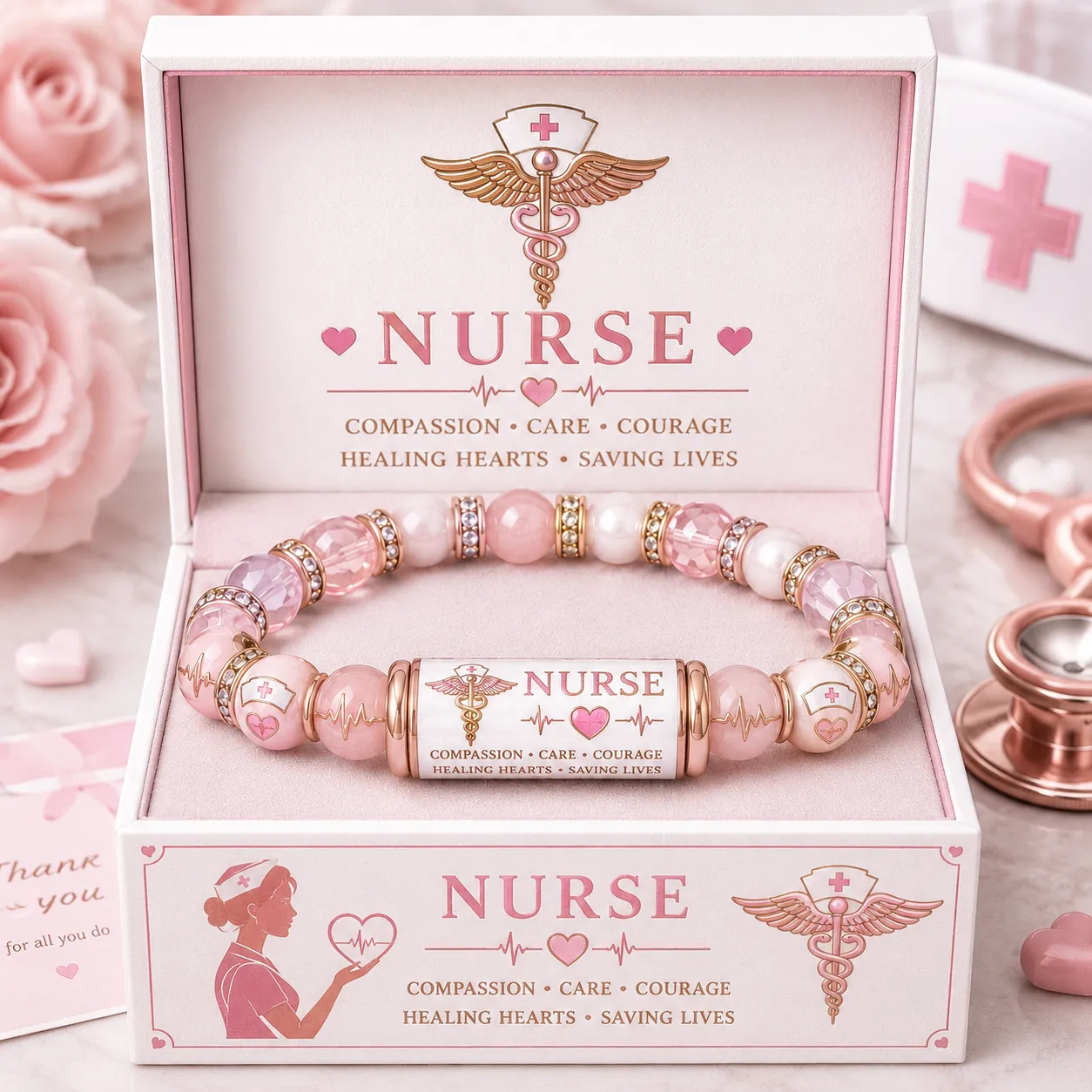 💖 Nurse Compassion Care Courage Beaded Bracelet🩺