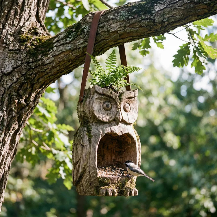 🦉 Rustic Owl Bird Feeder & Planter – Invite Nature to Your Garden