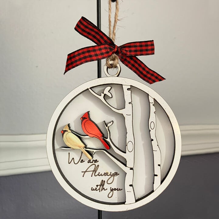 Handmade memorial ornament with Cardinals