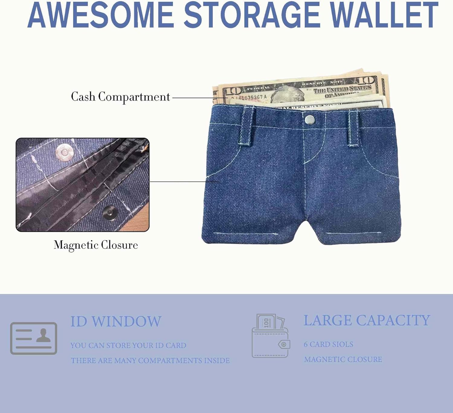 Funny Denim Bifold Wallet | Slim Thin Novelty Travel Wallet (Gift)