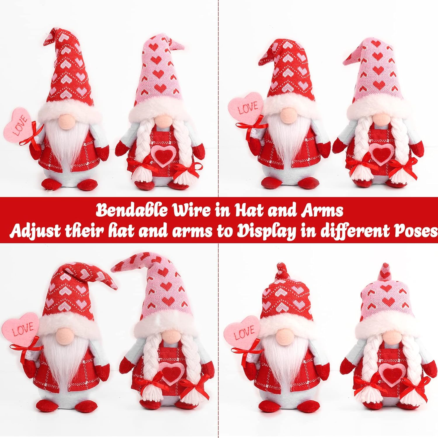 Valentine’s Day Gnome Plush Decor – Mr & Mrs Love Gnomes, 2-Pack Table Ornaments