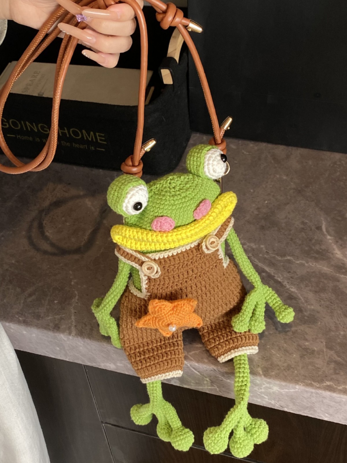 Hand Crocheted Big Mouth Frog Crossbody Bag | Cute Ugly Phone Bag for Daily Use