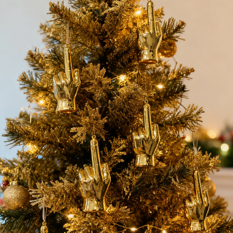 Gold Middle Finger Christmas Ornament