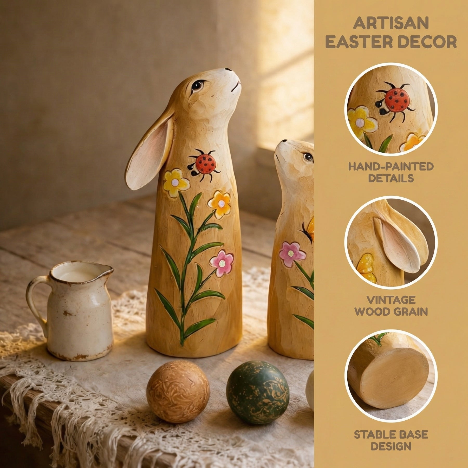 Hand-Painted Spring Bunny Figurines