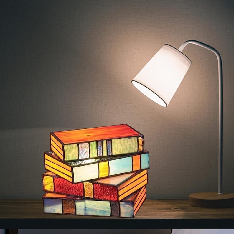 💡📚Glass Art Stacked Books Lamp