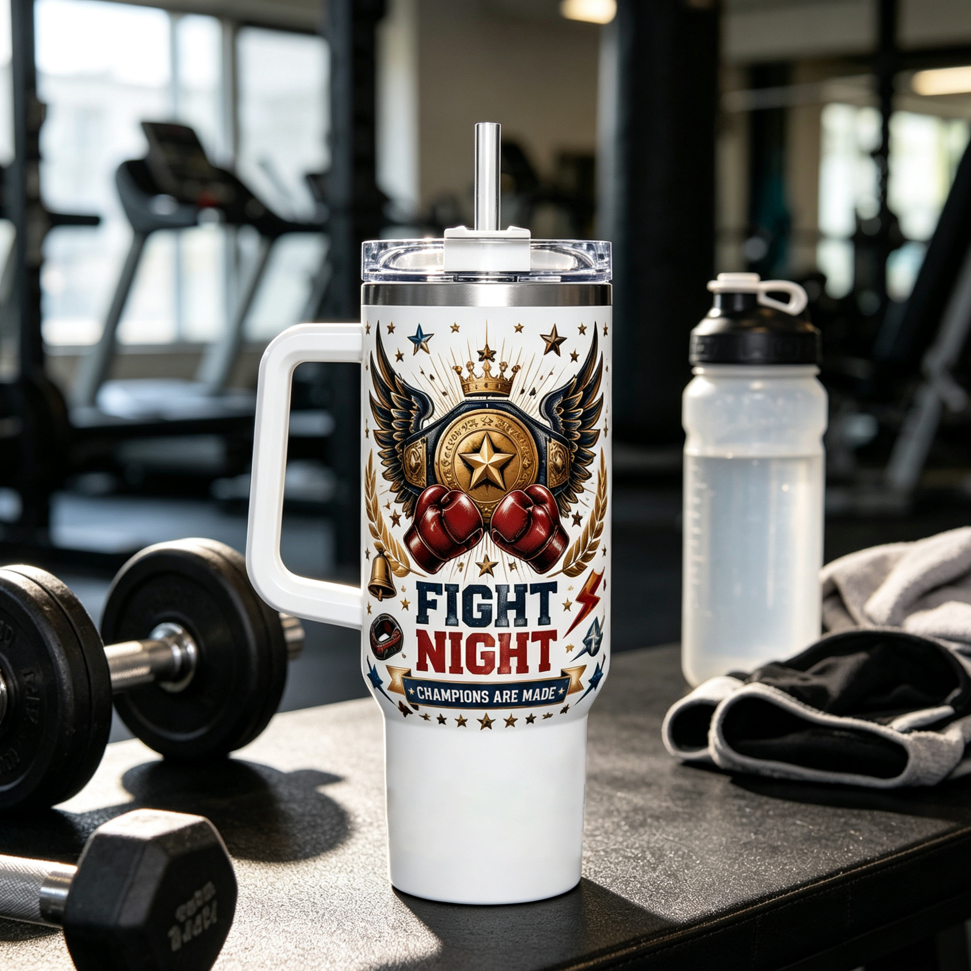 🥊🎖Fight Night Champion 40oz Stainless Steel Tumbler – Bold Boxing Night Designs