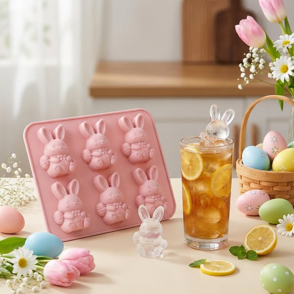 🐰Cute Easter Bunny Silicone Mold – 6-Cavity 3D Ice Cube & Dessert Mold🧊