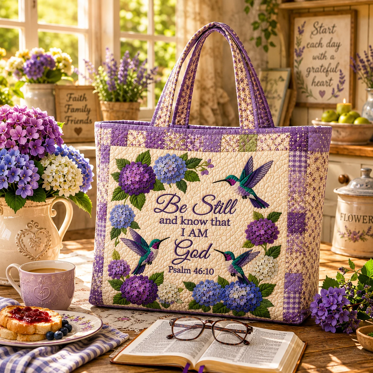 Hydrangea Hummingbird Faith Tote