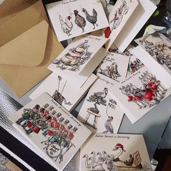 12 pcs Quirky Funny Christmas Cards & Envelopes Set