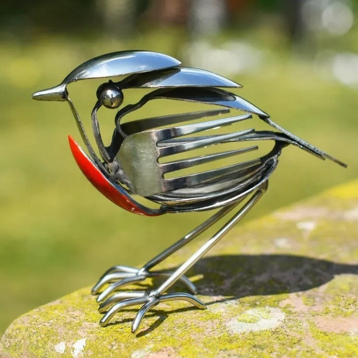 🐦 Recycled Cutlery Bird Sculpture – Handcrafted Metal Art
