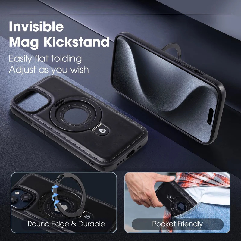 🔥Shockproof Leather Magnetic Stand iPhone Case
