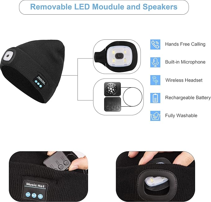 🎅Early Christmas 49%OFF🎅Rechargeable Bluetooth LED Headlight Beanie - Module detachable