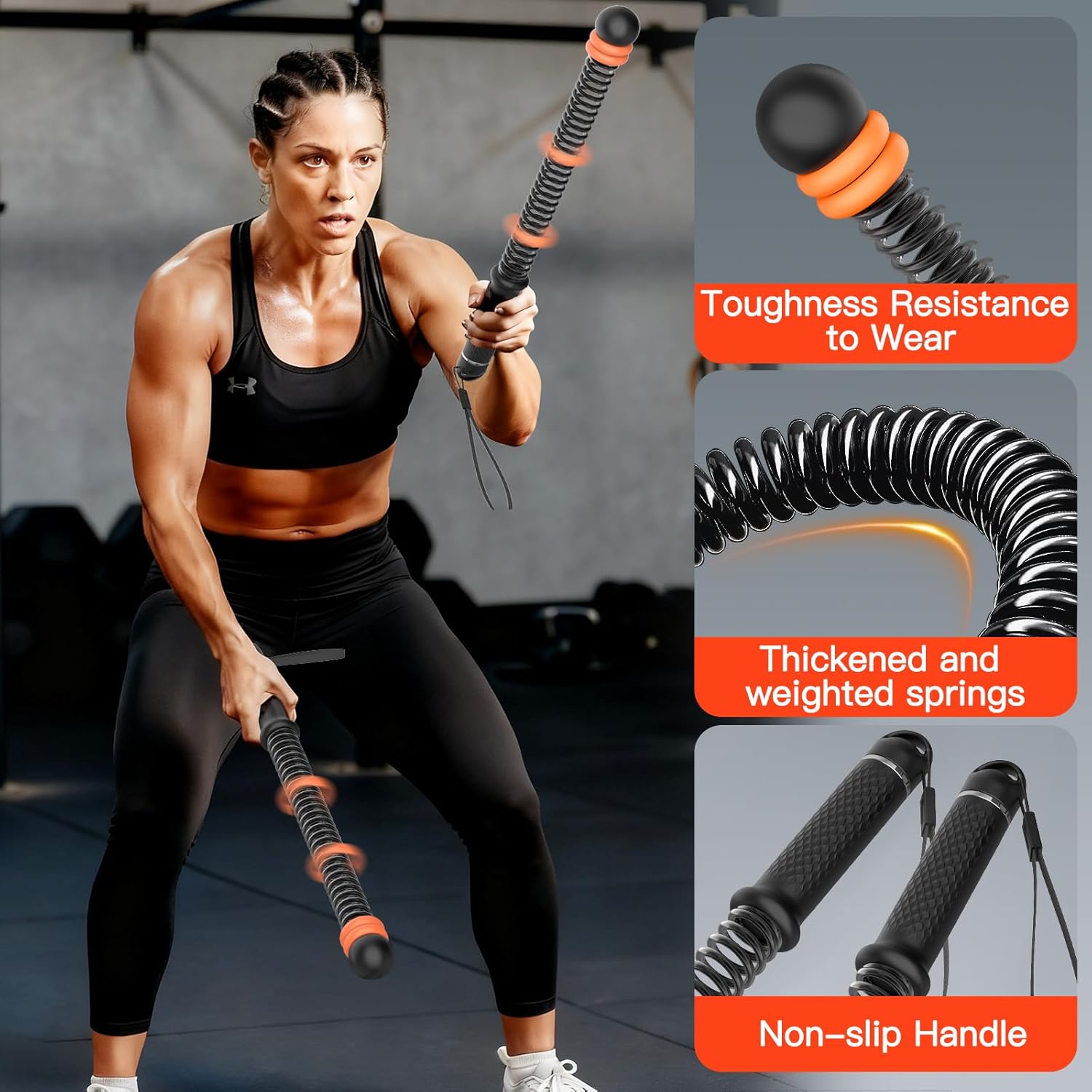 2-Pack Ropeless Battle Ropes | Quiet Space-Saving Home Gym Training (With Storage Bag)