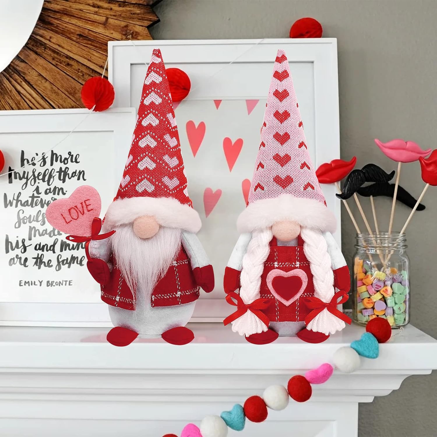 Valentine’s Day Gnome Plush Decor – Mr & Mrs Love Gnomes, 2-Pack Table Ornaments