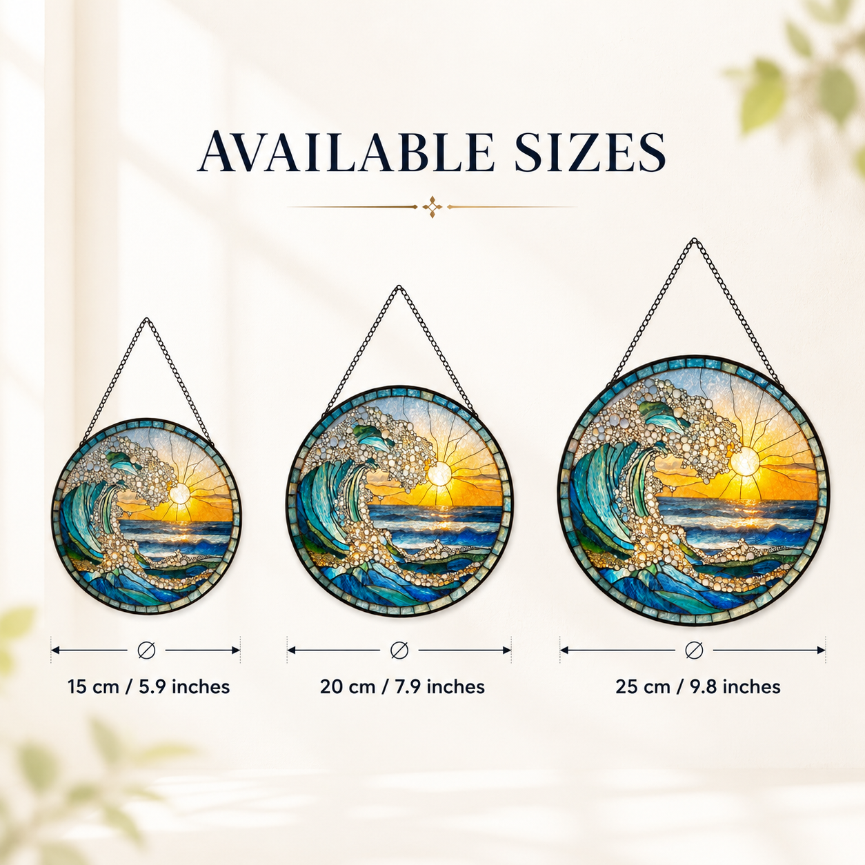 Ocean Wave Sunrise Round Glass Suncatcher