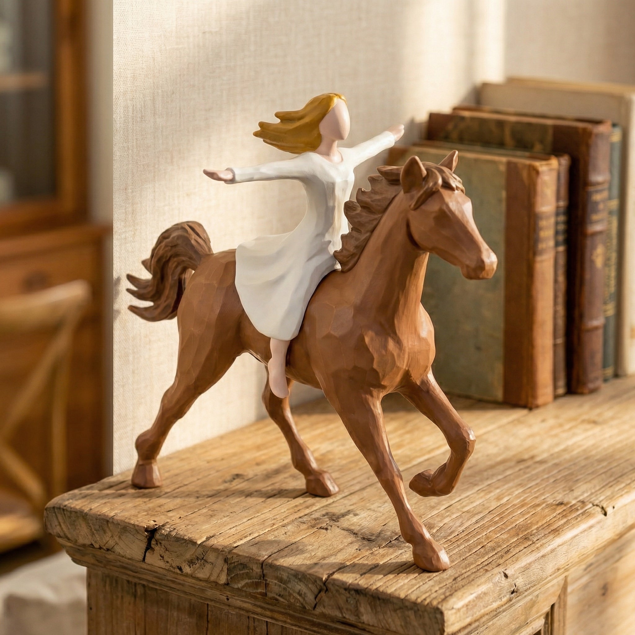 Handmade Resin Girl Riding Horse Figurine