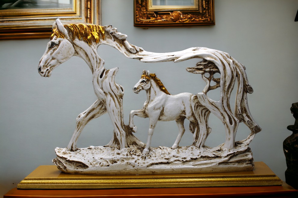 Galloping Horse Statue With Pony Stone Figurine