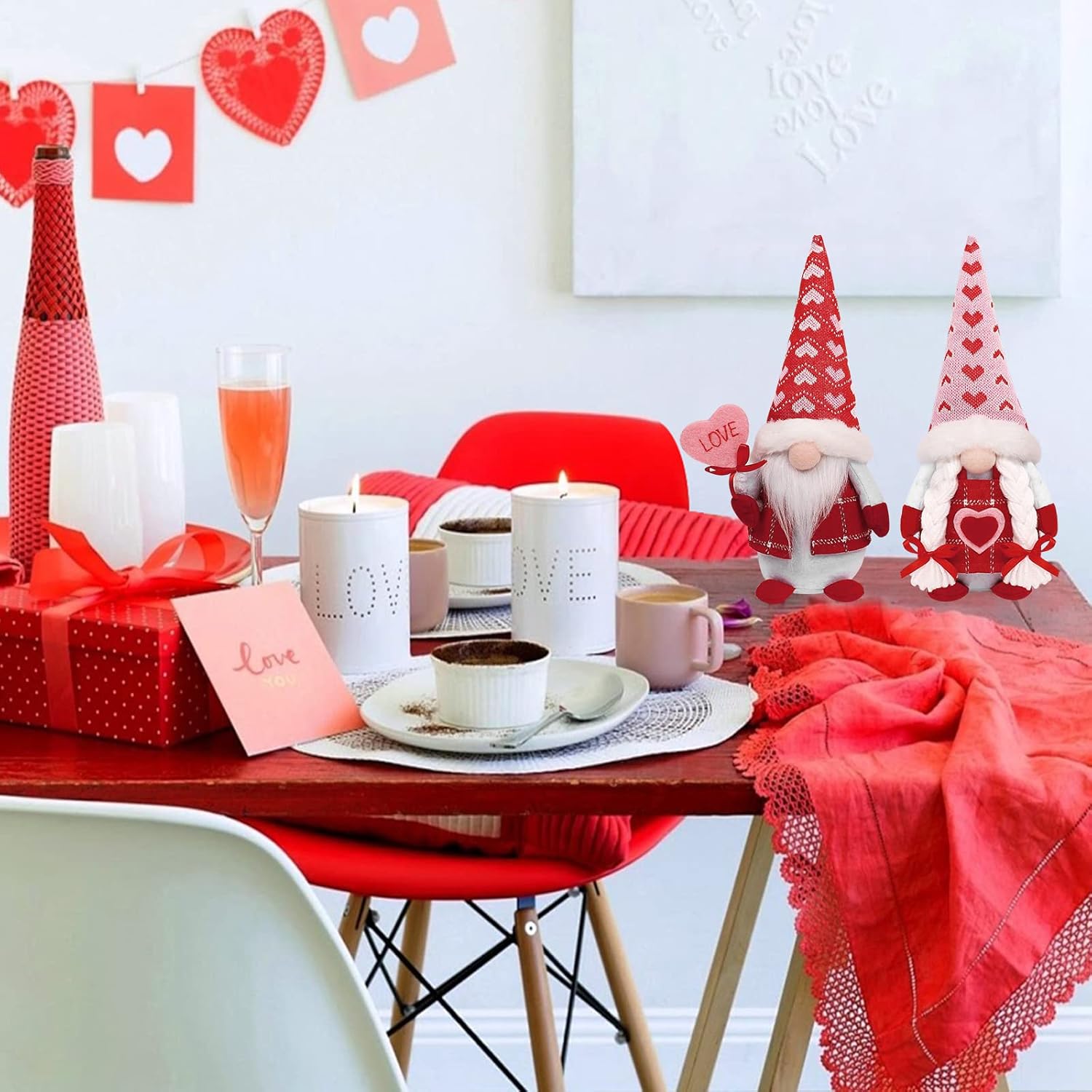 Valentine’s Day Gnome Plush Decor – Mr & Mrs Love Gnomes, 2-Pack Table Ornaments