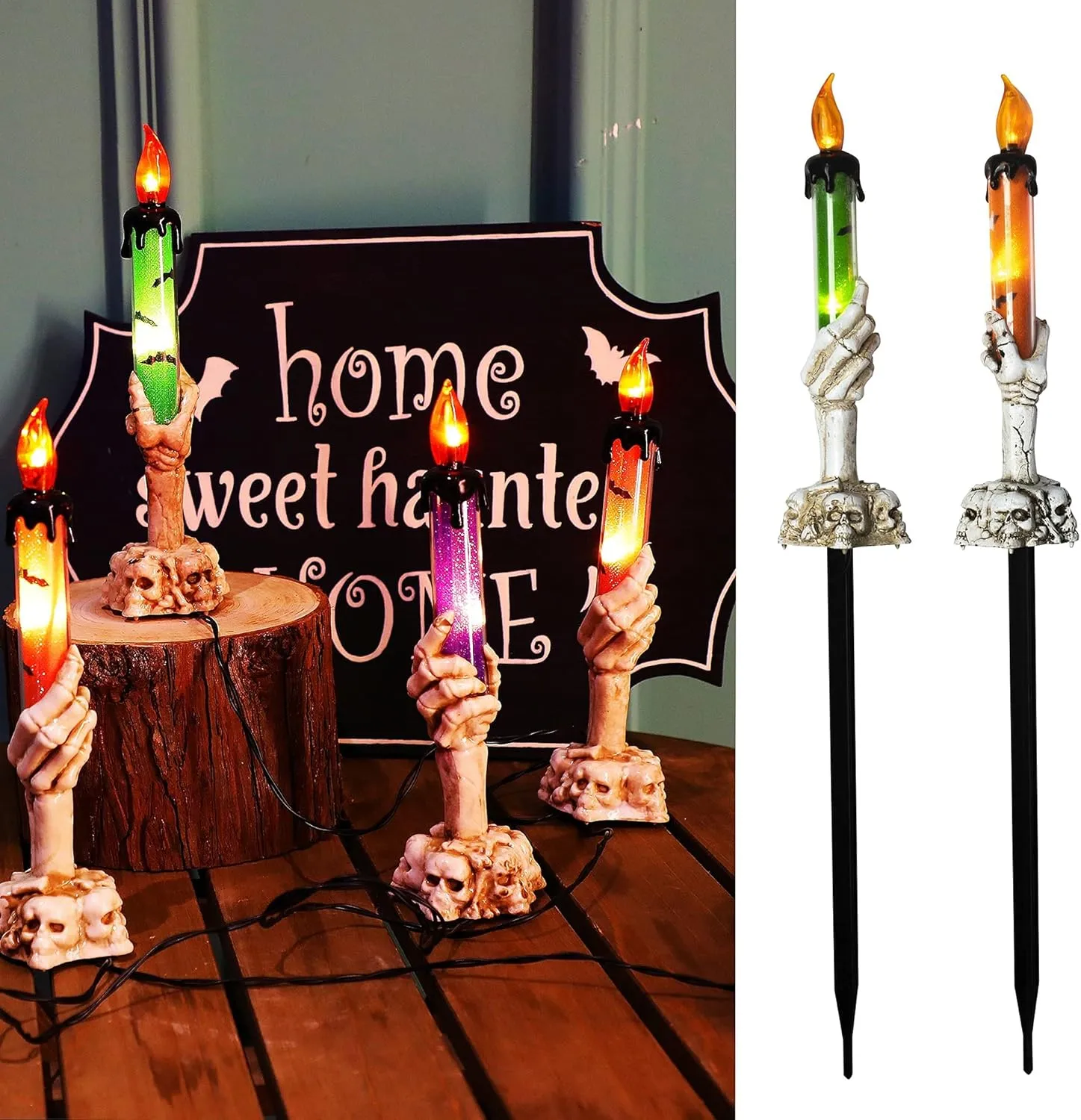 Halloween Garden Decorations, Garden Lights - Solar Powered Skull Candle Light