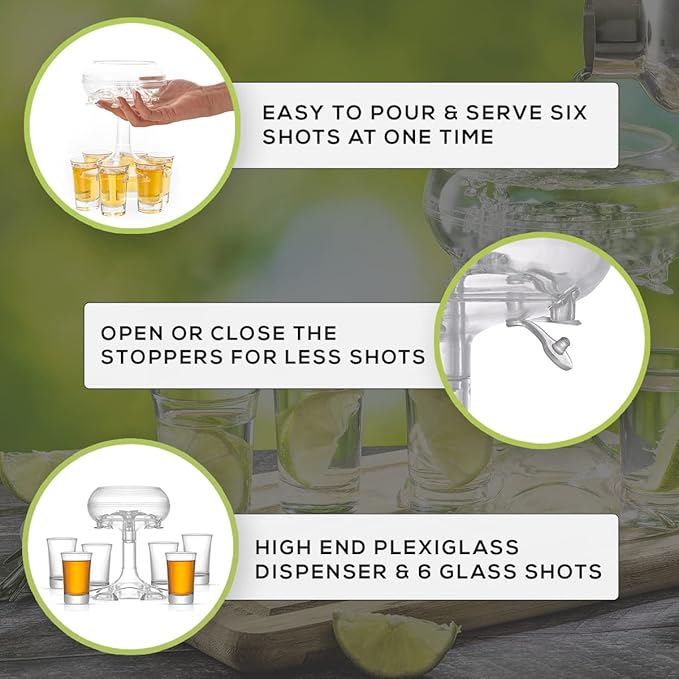 🥃Party Shot Glass Dispenser and 6 Glass Shot Glasses Set