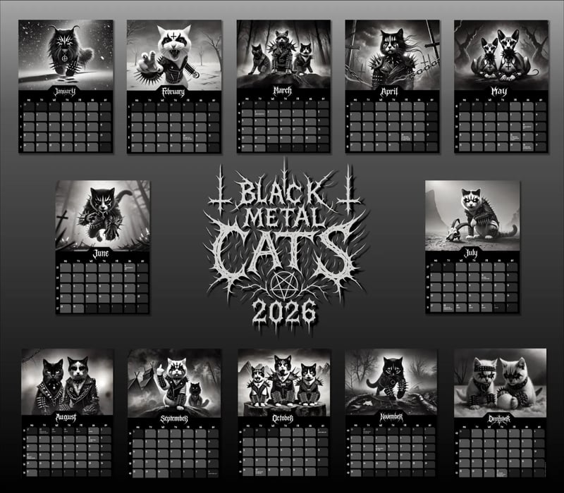🤘Black Metal Cats 2026 Wall Calendar