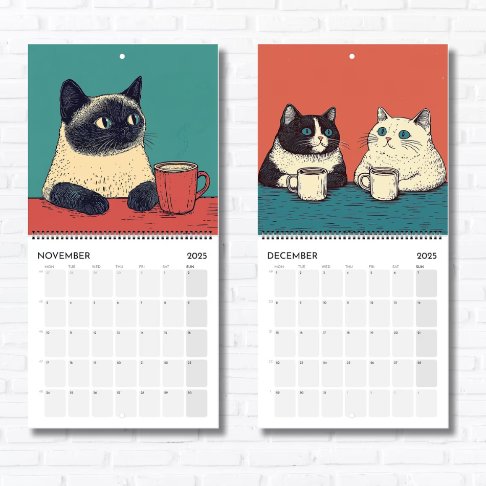 🎅Early Christmas 49%OFF🎅Cats Chillin' With Coffee - 2025 Cat Calendar