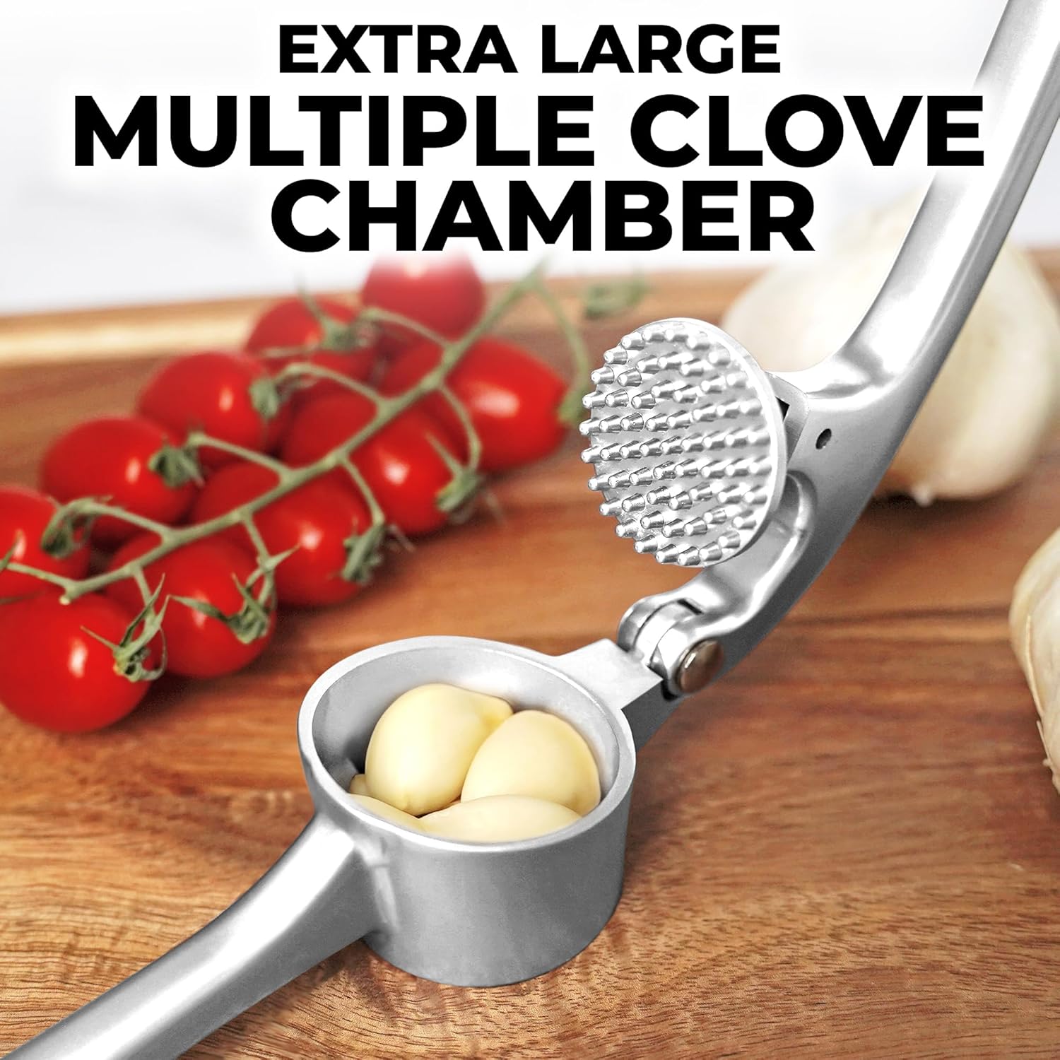 Premium Garlic Press Set | Rust-Proof Mincer + Silicone Peeler & Brush (Chrome)