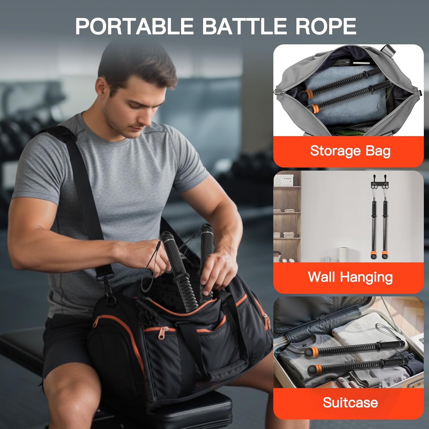 2-Pack Ropeless Battle Ropes | Quiet Space-Saving Home Gym Training (With Storage Bag)