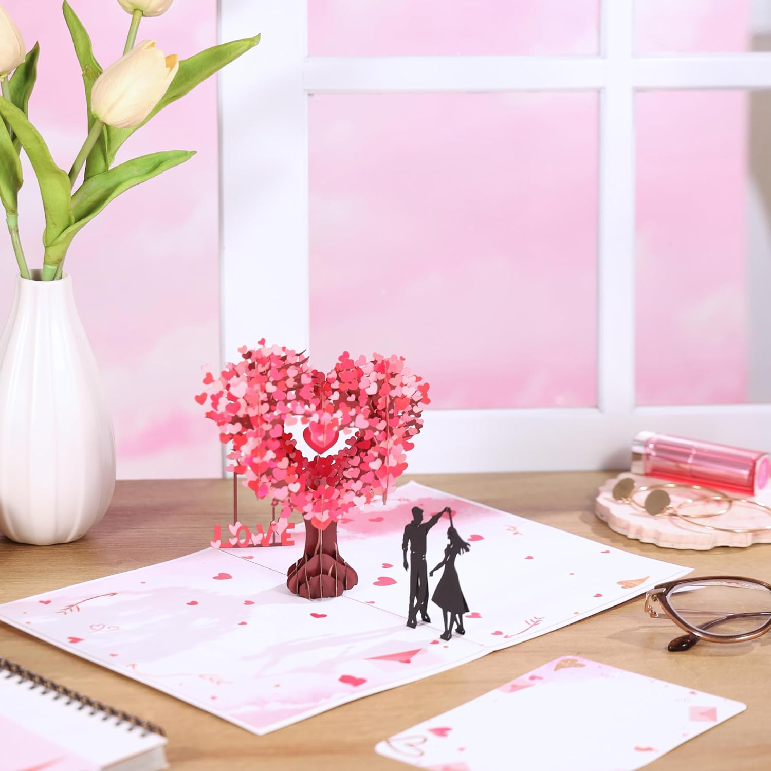Pop Up Anniversary Card, 3D  Valentine's Day Anniversary Card with Love Tree & Hearts - Wedding Card for Wife, Husband, or Couple | Romantic Gift for Anniversary, Valentine's, Birthday (6x8 inch)