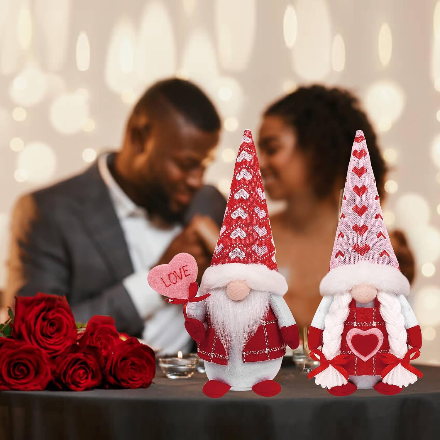 Valentine’s Day Gnome Plush Decor – Mr & Mrs Love Gnomes, 2-Pack Table Ornaments