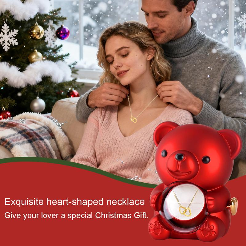 Cute Teddy Bear with Preserved Rose & Necklace – Romantic Gift Box for Her