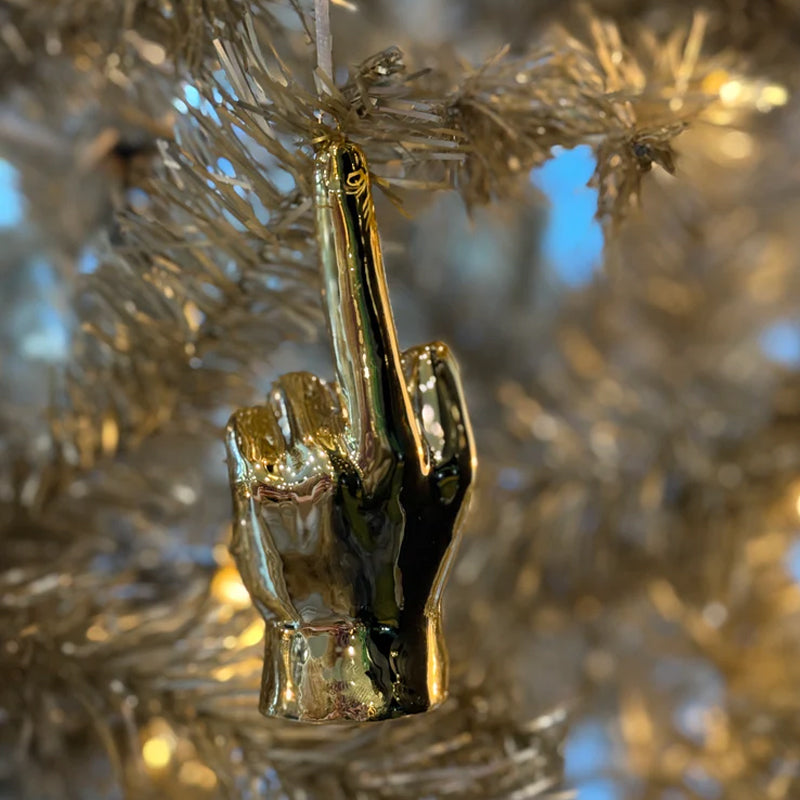 Gold Middle Finger Christmas Ornament