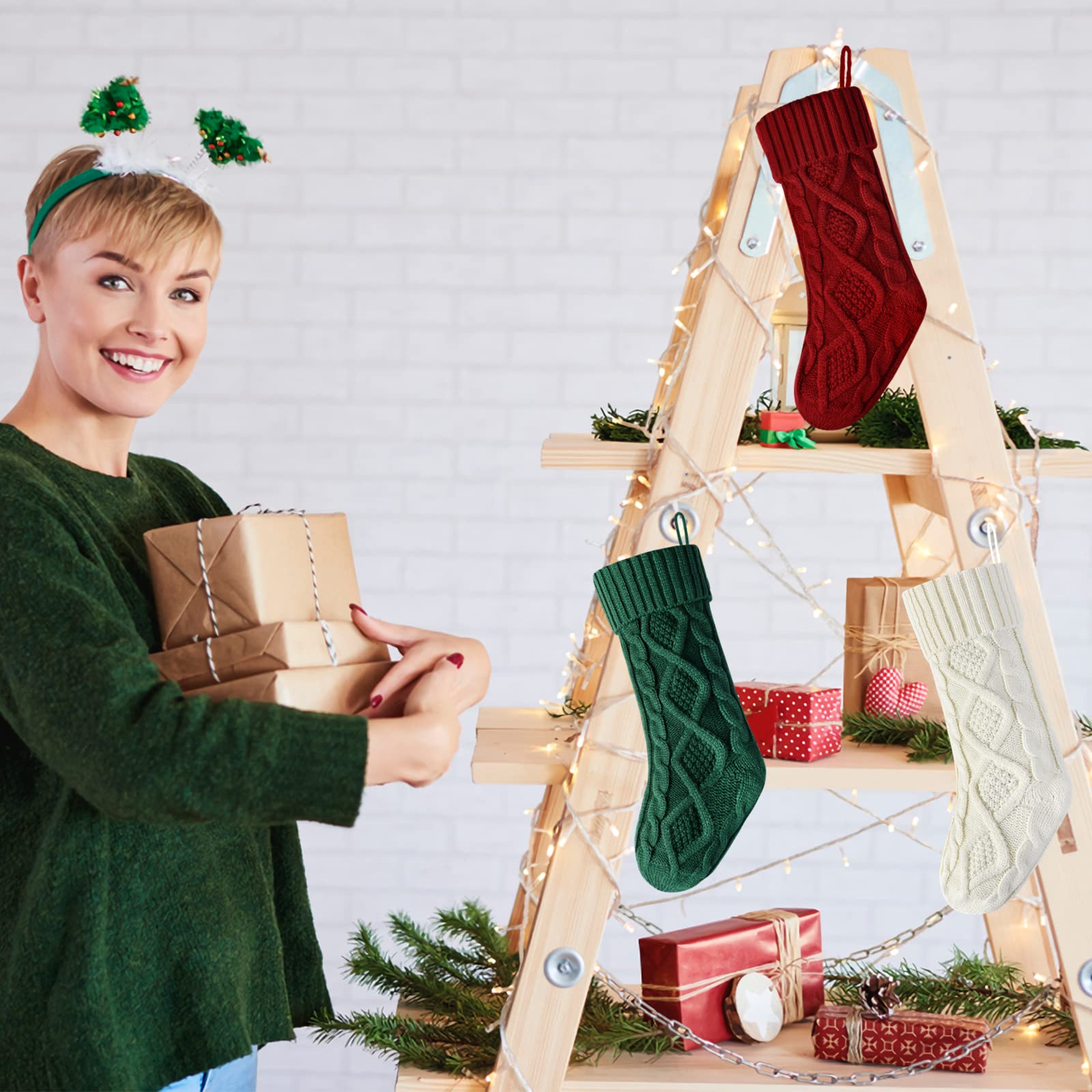 🎁🧦Pack 4, 18" Unique Knit Christmas Stockings