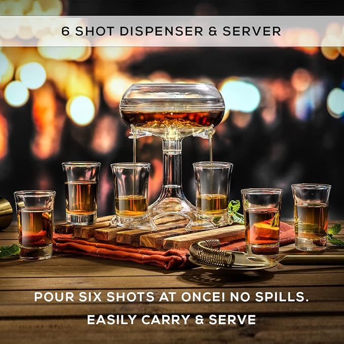 🥃Party Shot Glass Dispenser and 6 Glass Shot Glasses Set