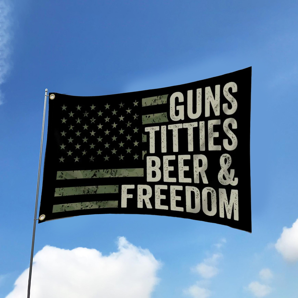 🎁Guns Titties Beer & Freedom - Funny Drinking USA Flag🍻