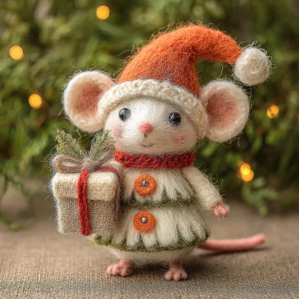 🎁🐭 Deluxe Christmas Felt Mouse | Handmade Wool Ornament ✨