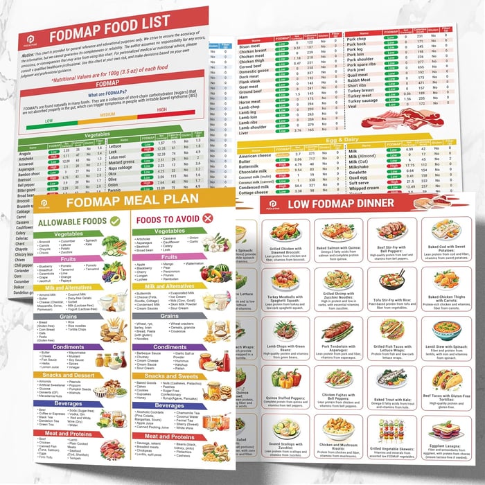 🥗Set of 2 Fodmap Chart📘IBS Symptom Relief Food List