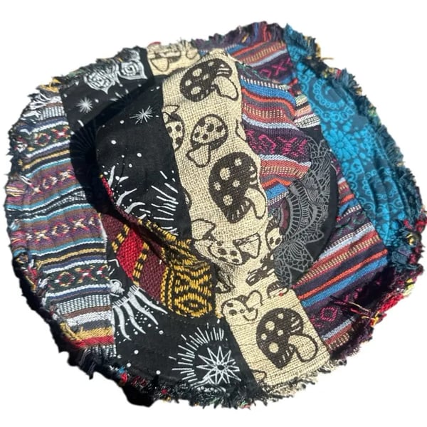 🎩Patchwork multicolored mushroom Hemp Hat with hidden pocket fedorahats🔥