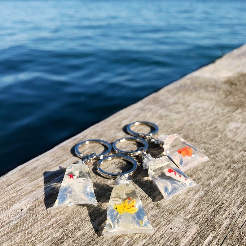 🐠Goldfish Koi Fish in Bag Resin Keychain