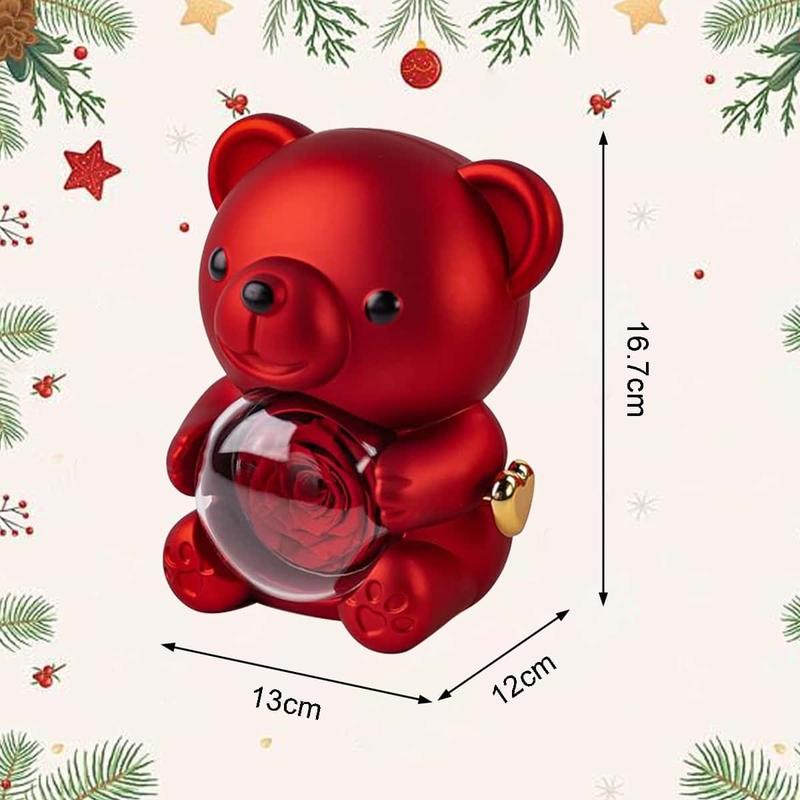 Cute Teddy Bear with Preserved Rose & Necklace – Romantic Gift Box for Her