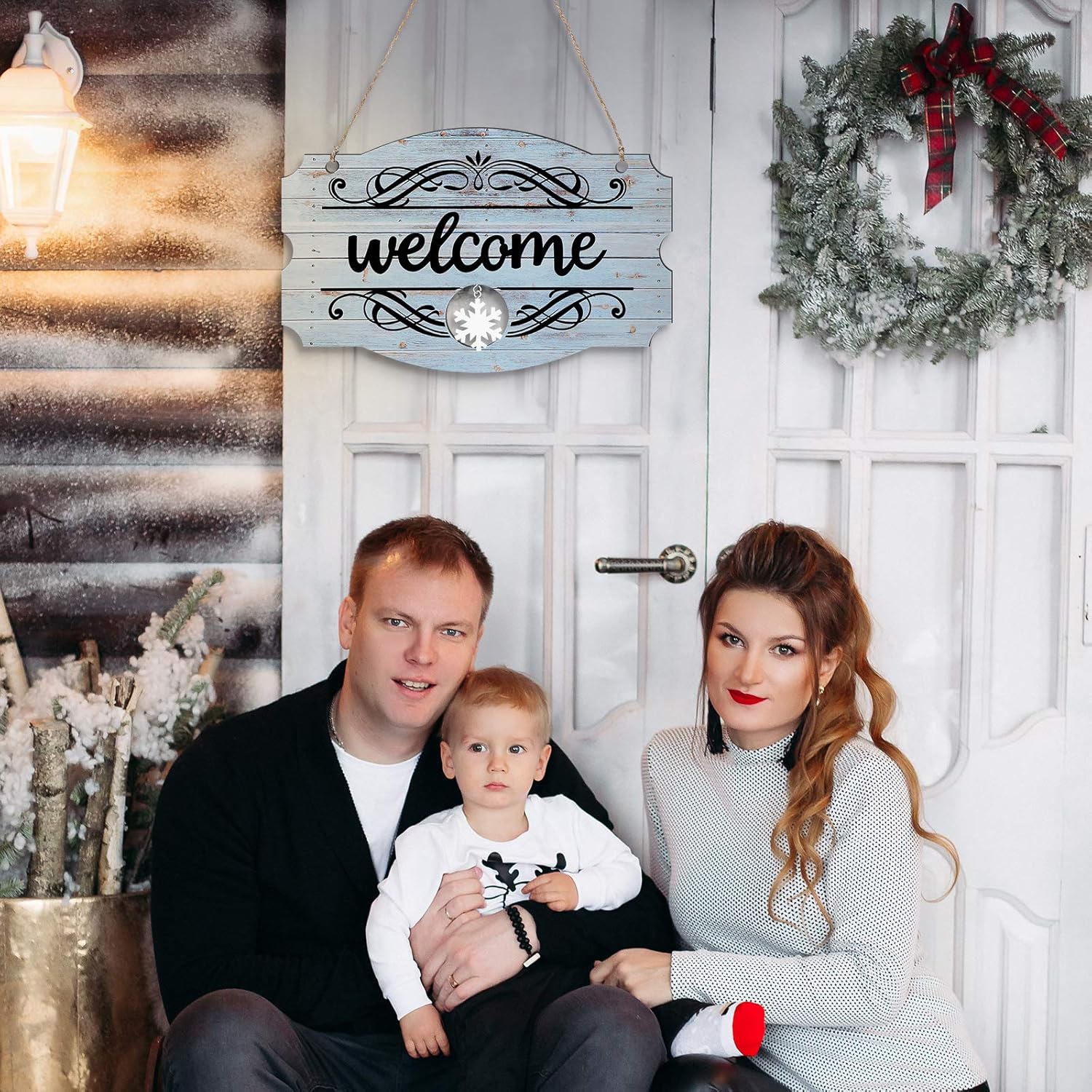 🎉Festive scene pendant--wooden welcome sign front door decor