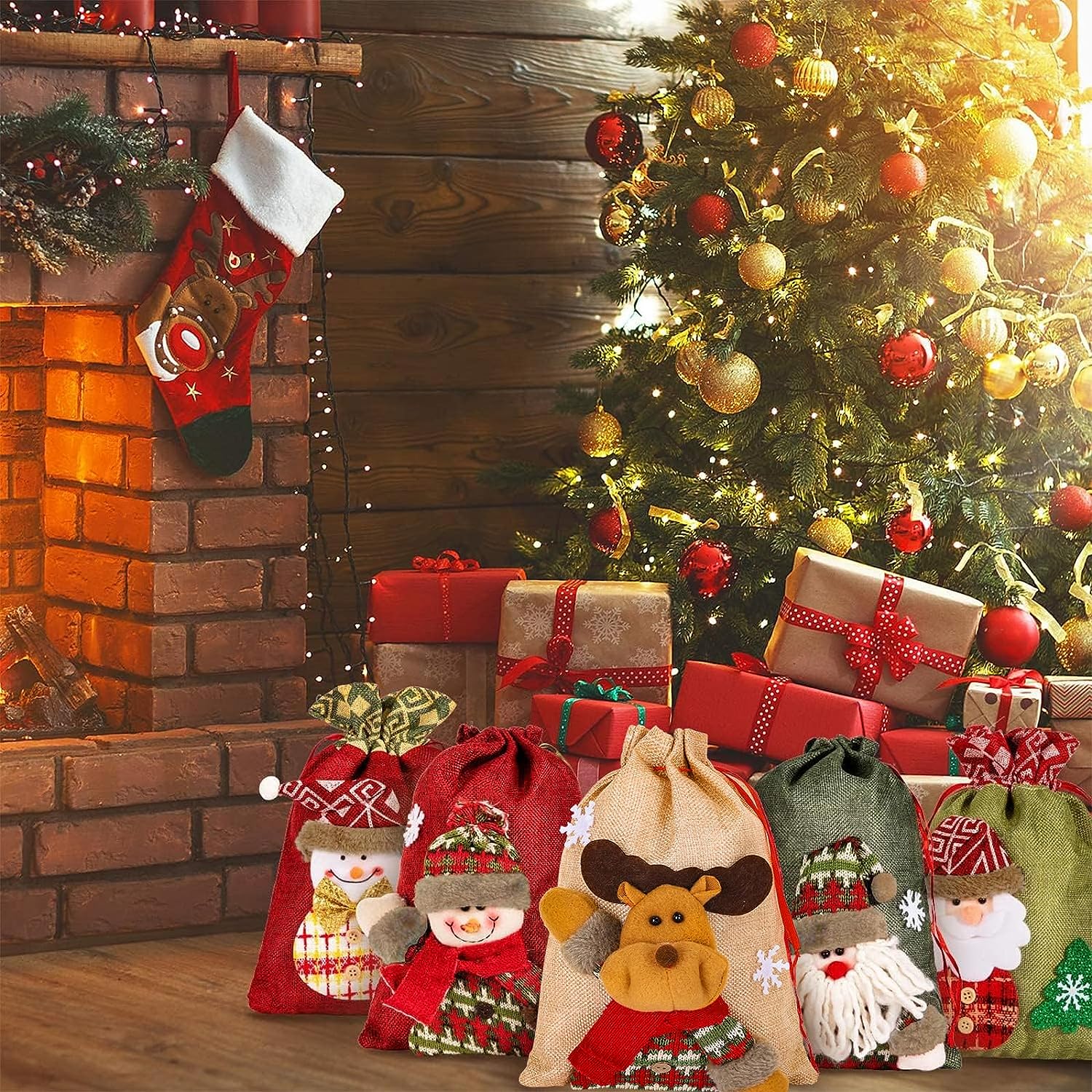 3D Drawstring Christmas Bags