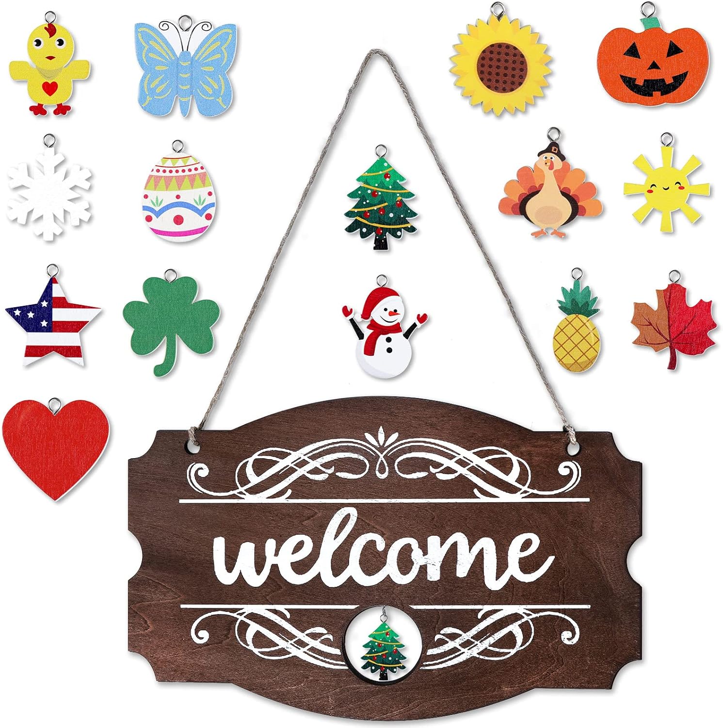 🎉Festive scene pendant--wooden welcome sign front door decor