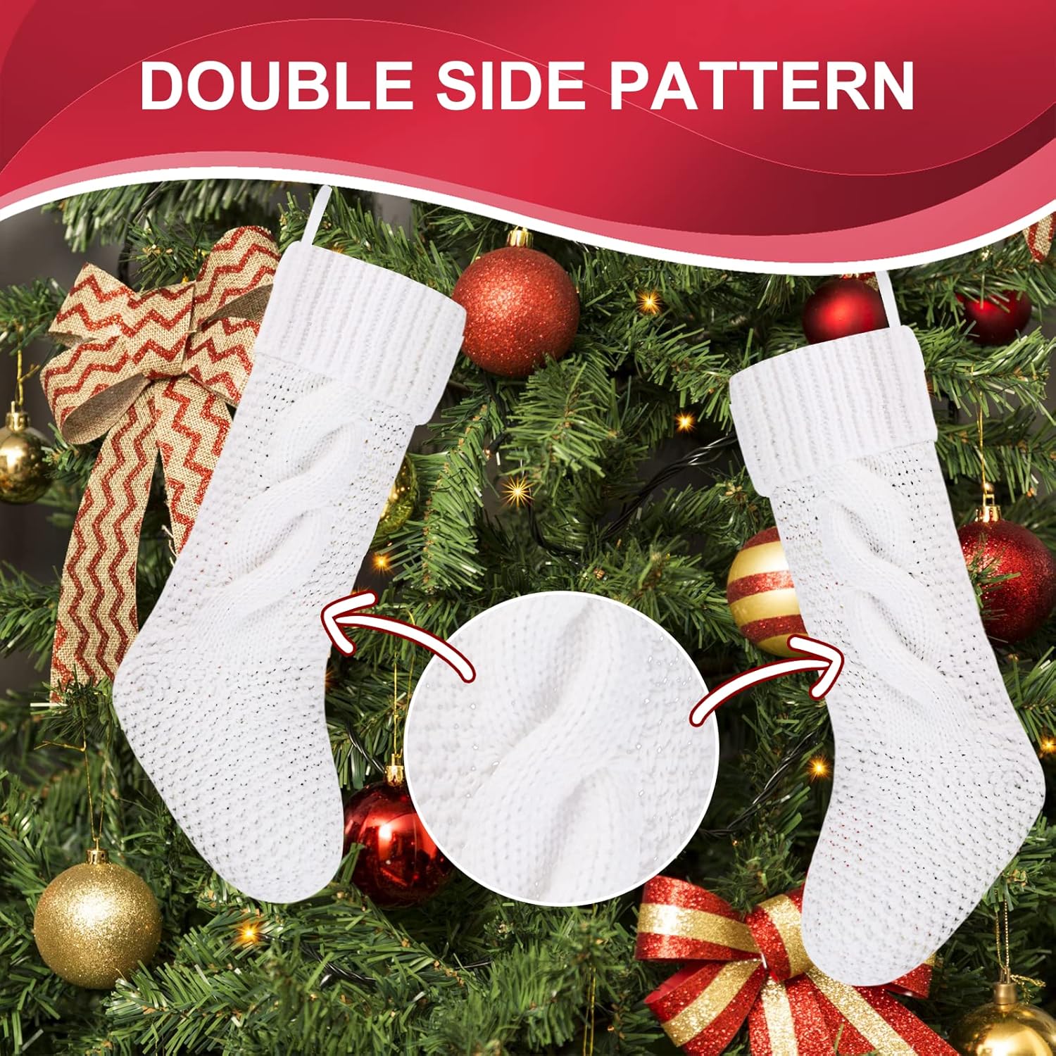 🎁🧦Pack 4, 18" Unique Knit Christmas Stockings