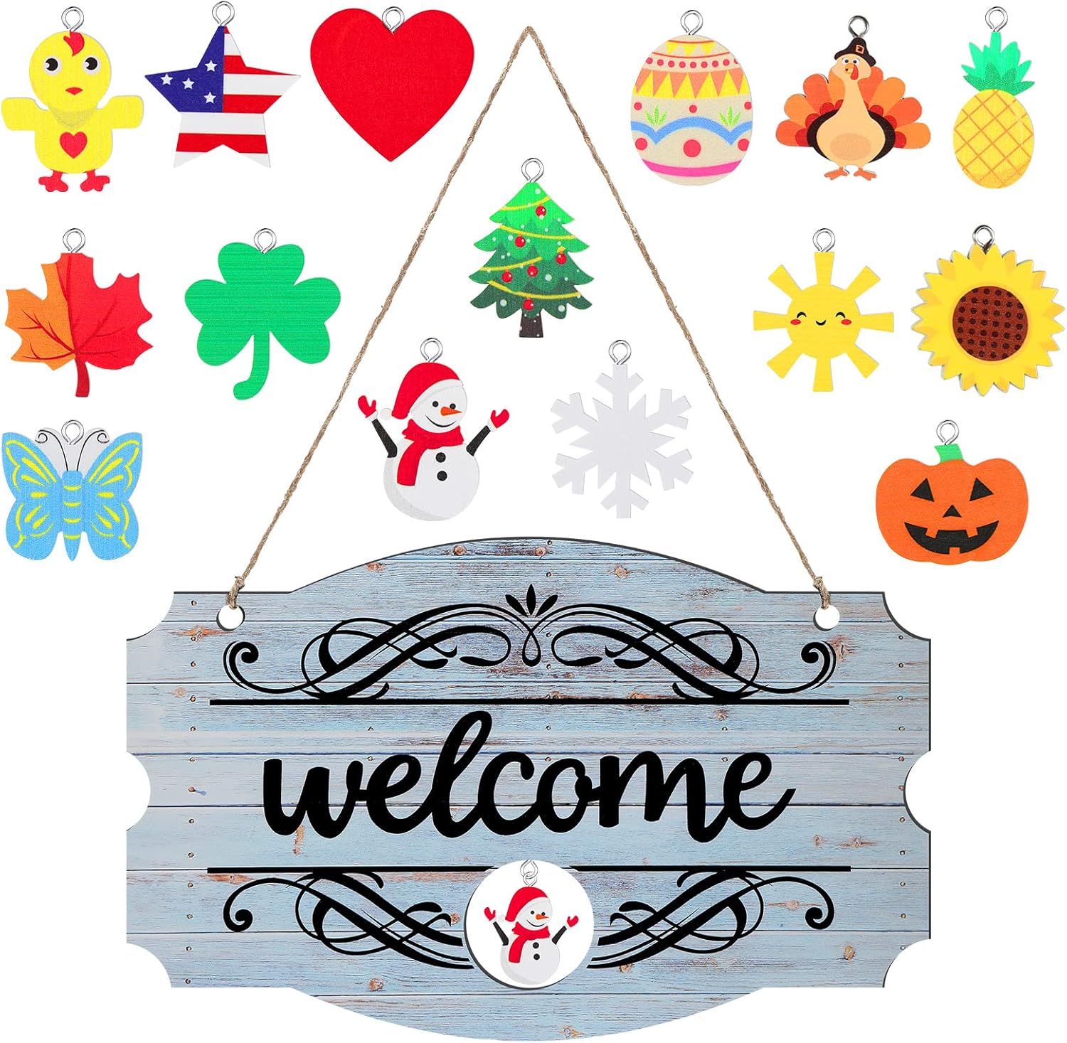 🎉Festive scene pendant--wooden welcome sign front door decor