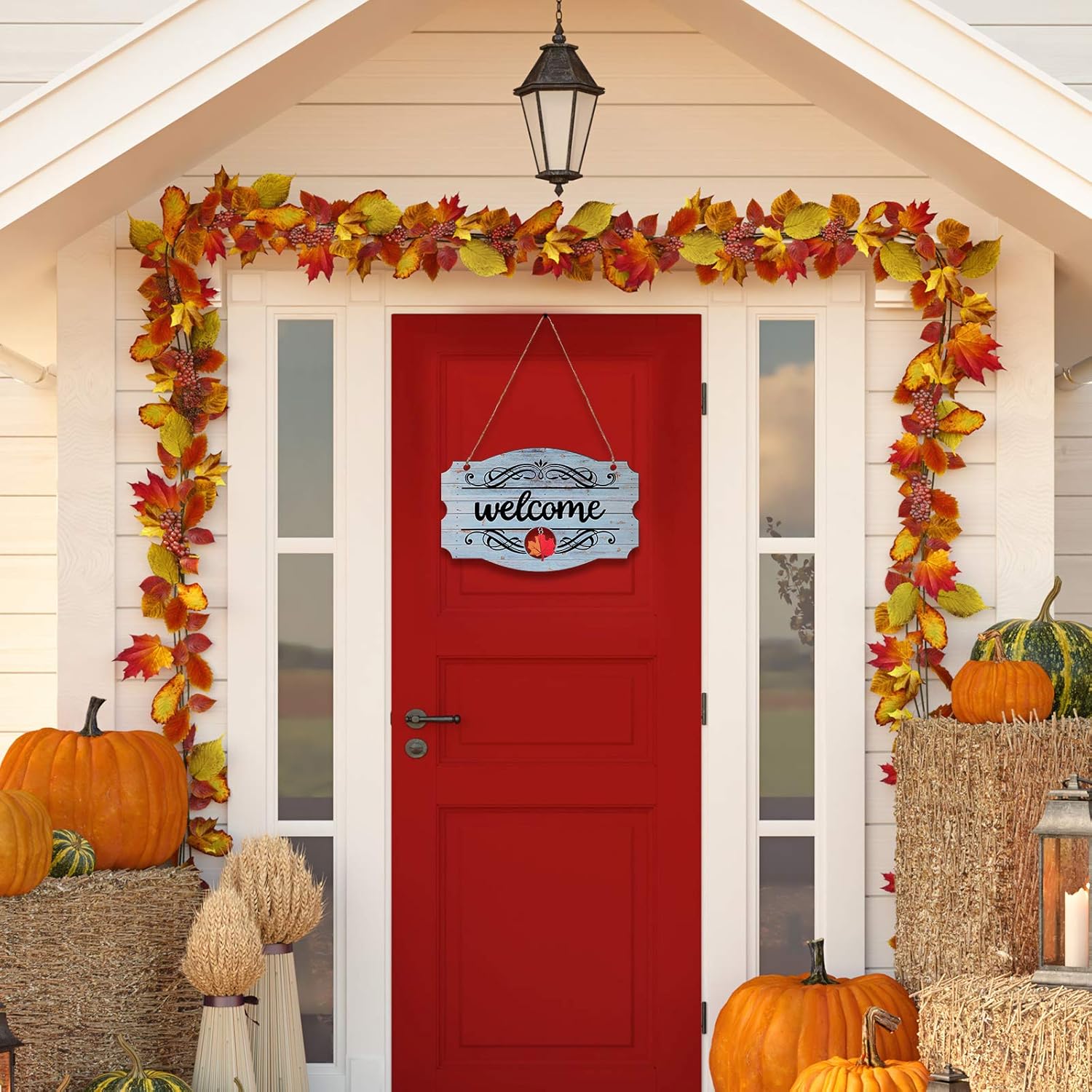 🎉Festive scene pendant--wooden welcome sign front door decor
