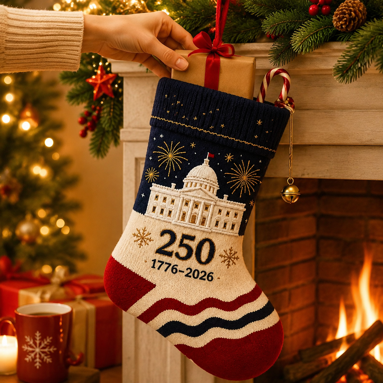 USA 250th Anniversary 1776–2026 Embroidered Christmas Stocking