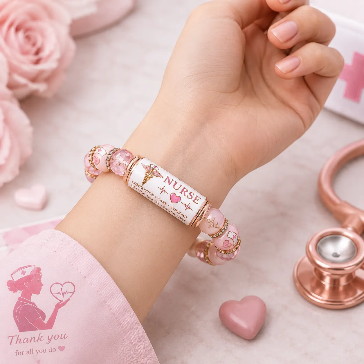 💖 Nurse Compassion Care Courage Beaded Bracelet🩺