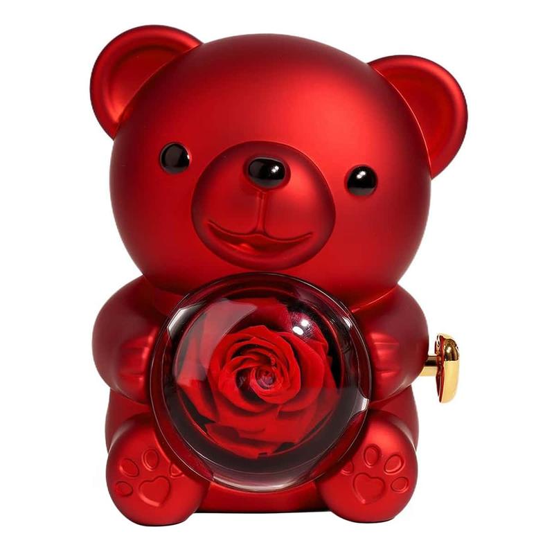 Cute Teddy Bear with Preserved Rose & Necklace – Romantic Gift Box for Her